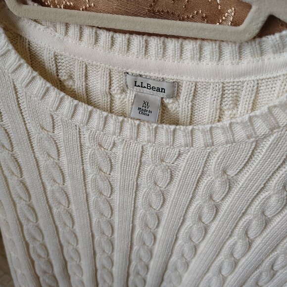 L.L. Bean Sweater Creme Pullover White Cable XL - Picture 6 of 8